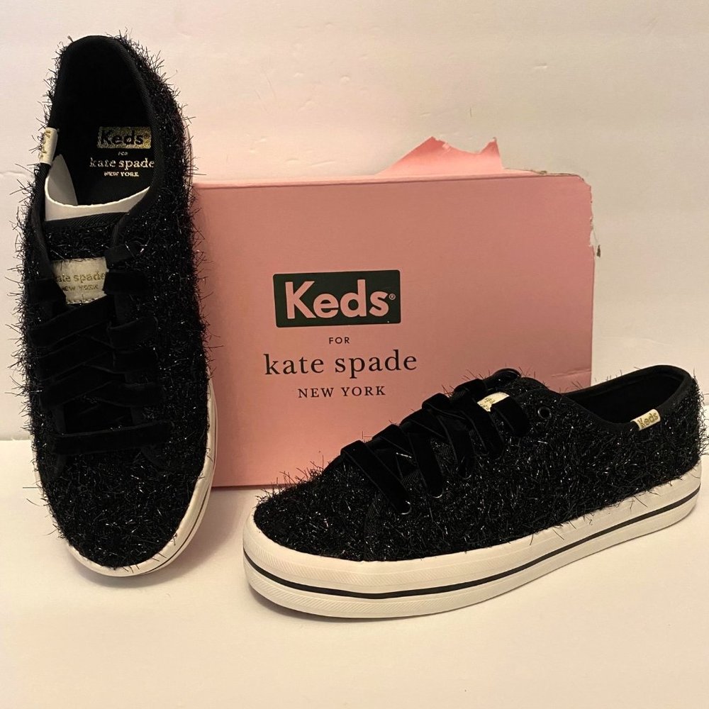 Keds x Kate Spade Kickstart Tinsel Black Statement Fashion Sneakers Womens 6.5M